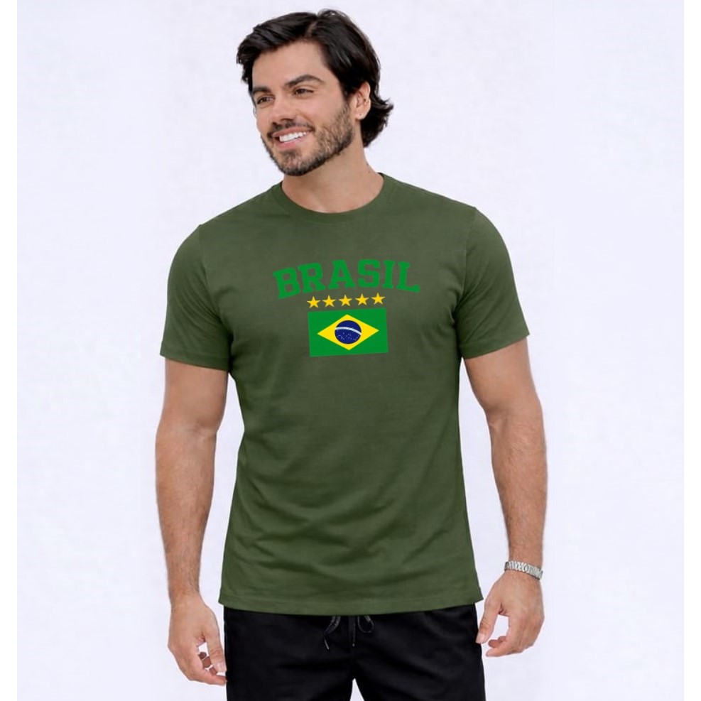 Camiseta Verde Amarela do Brasil Bandeira Nacional Top 100% Algodão Copa Do Mundo 2026