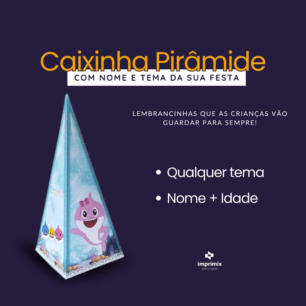 Caixinha Pirâmide Personalizada | Todos os Temas | Lembrancinha de Festa Infantil, Aniversário