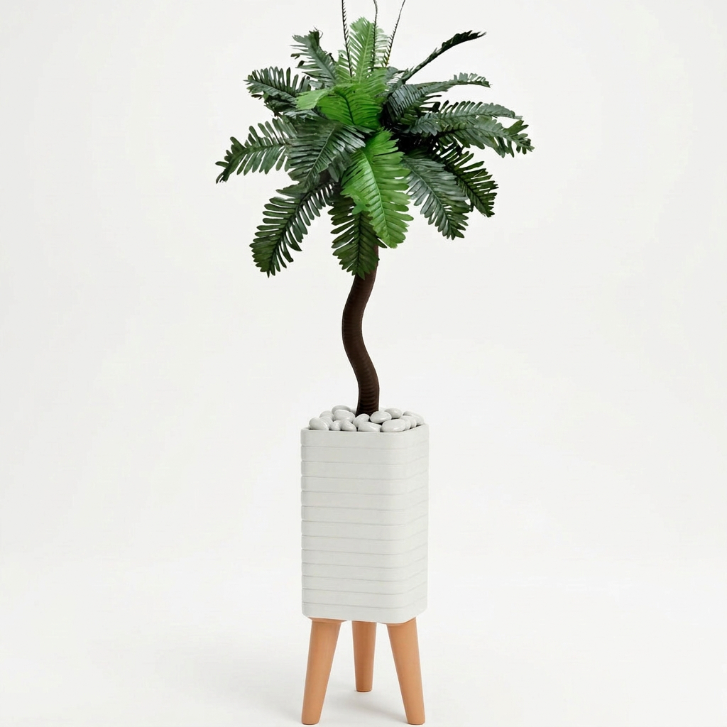 Planta Artificial Coqueiro 110 Cm Kit Decorativo Completo Com Vaso Design Moderno Decoração Sala
