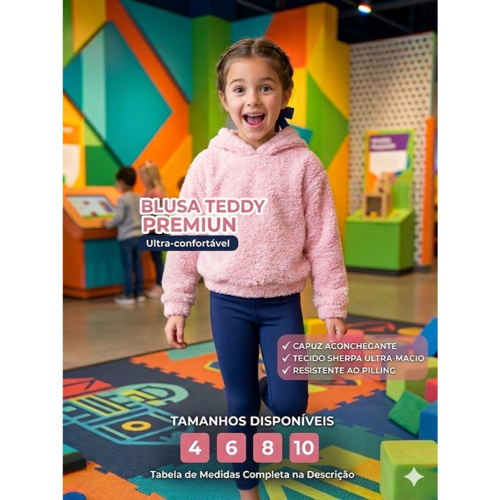 🌟 Blusa Teddy Infantil com Capuz - Blusa de lã -Blusa térmica- Blusa peluciada -casaco pelo 🌟