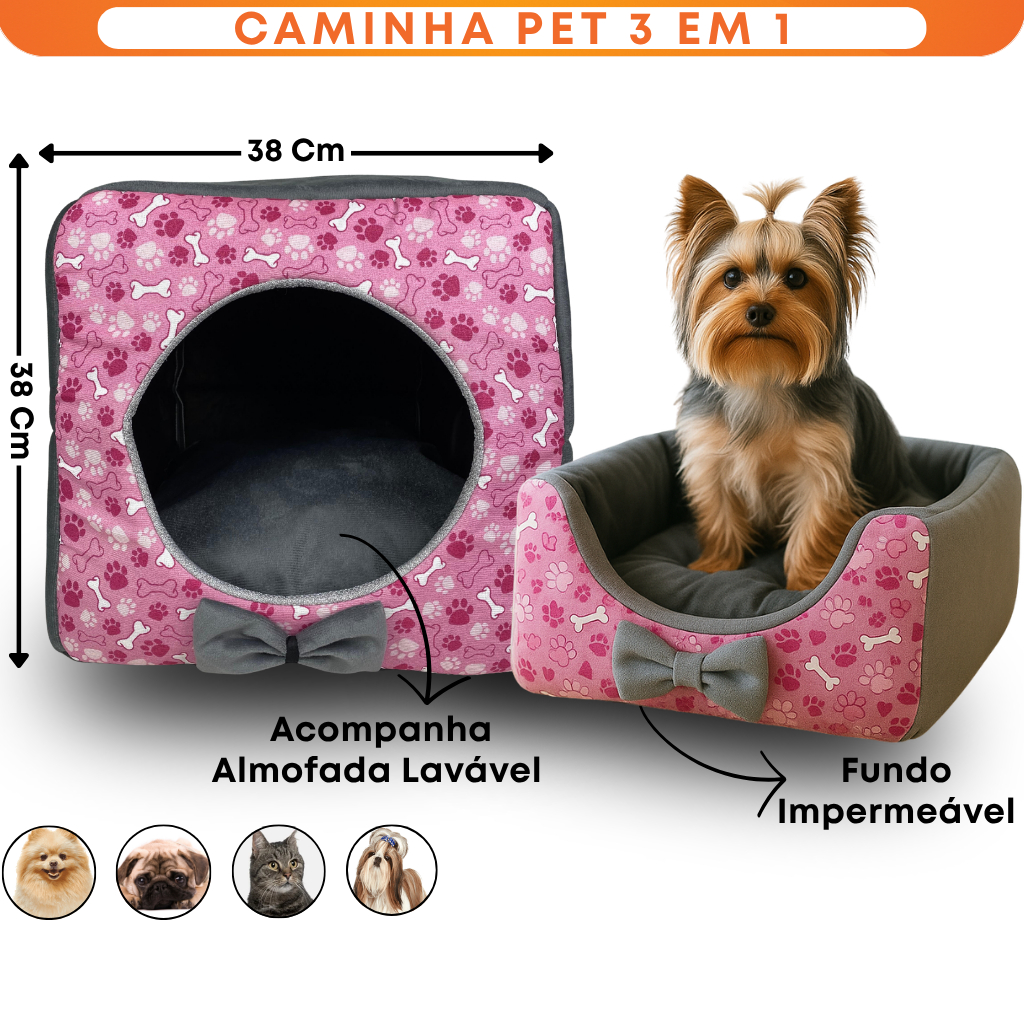 Cama Toca Iglu Pet 3x1 Suede Caminha Gato Cachorro Coelho Pequeno Grande Médio Porte Frete Gratis