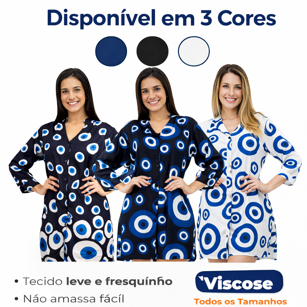 Bata Indiana de Praia Olho Grego em Viscose Saida de Banho Boho Chic