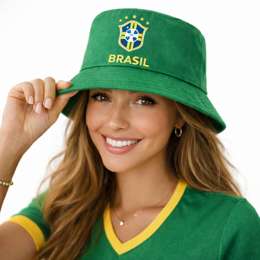 Chapéu Bucket Hat Unissex Leve Estilo Praia Moda Verão Sol Estampado cores  Brasil Copa