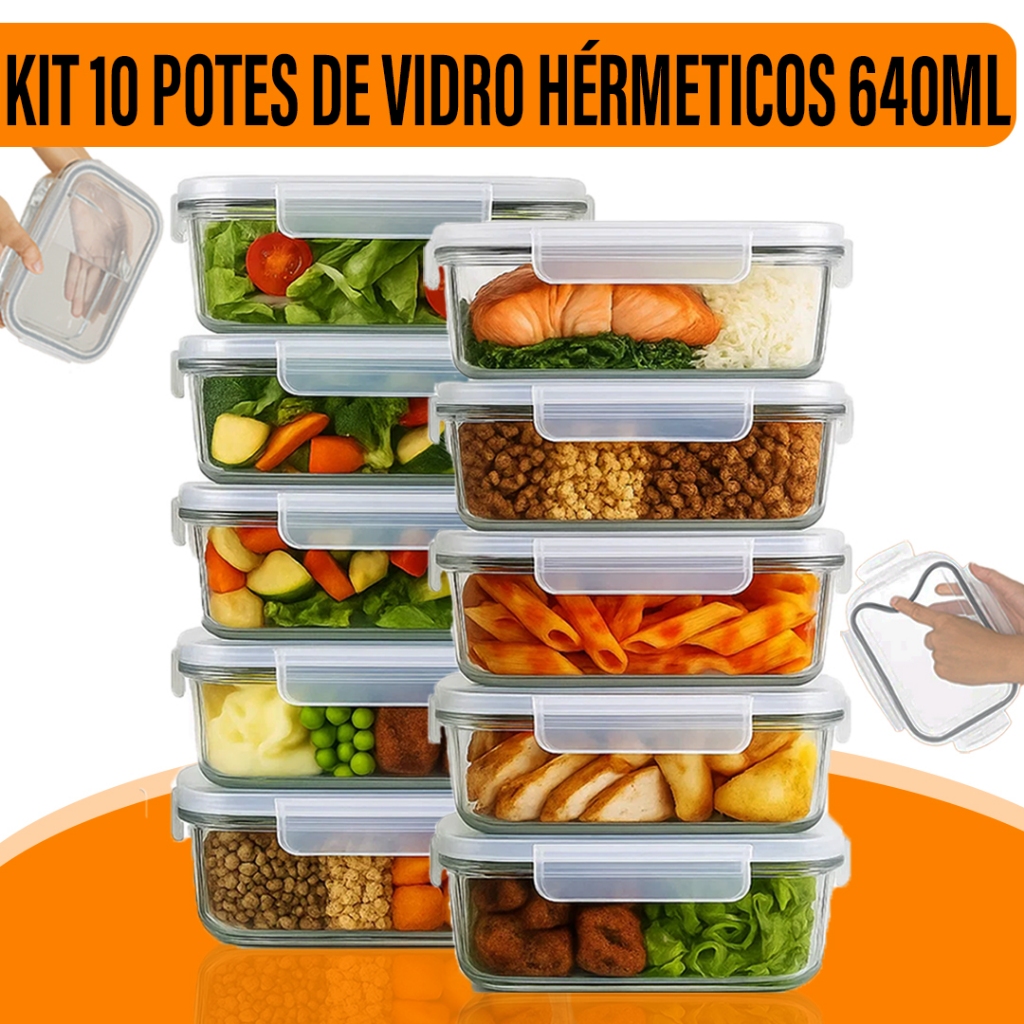Kit Pote Marmita Vidro 640ml Yab Hermético Tampa Vedada Alimentos Freezer Borossilicato