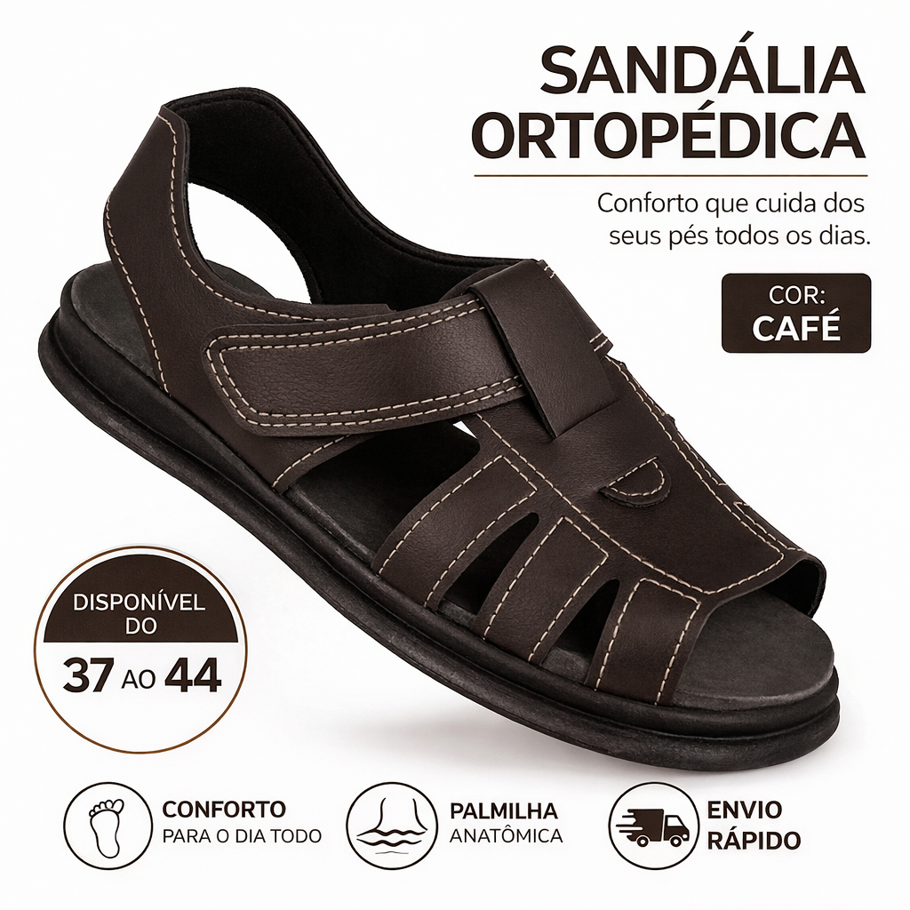 Sandalia ortopedica Masculina de Couro Franciscana de alta Qualidade Reforçada ANTI DERRAPANTE