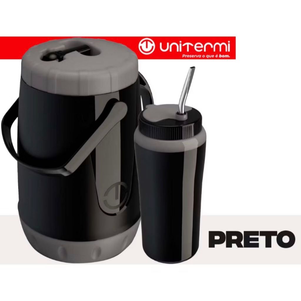 kit Tereré C/ Garrafa Térmica Tererê 2.5 Lts + Copo Térmico 650ml C/ Bomba Inox Unitermi