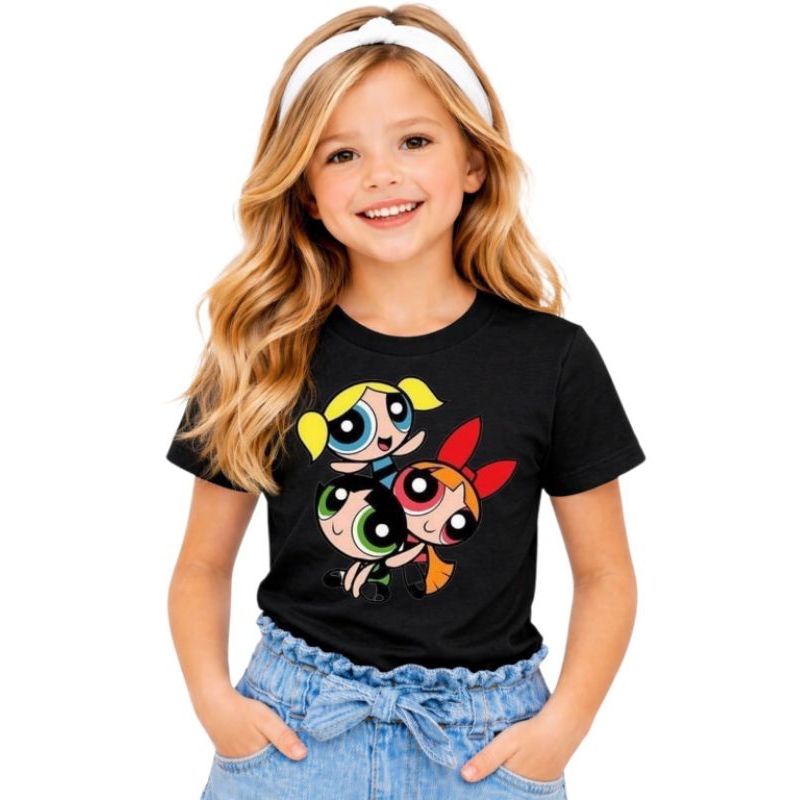 Camiseta infantil  Meninas Super Poderosa desenho super heróis algodão tamanho do 2 ao 14