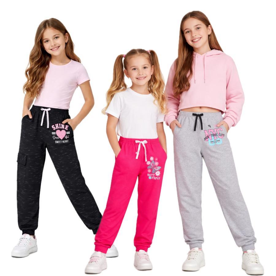 Kit com 3 Calças Infantil e Juvenil Estampadas de Moletom Feminina - Calça de Inverno para Menina