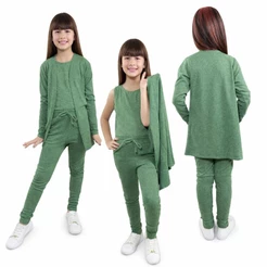 conjunto infantil menina 3 pças tecido lançinha calça ,blusa e cardigan confortavele elegancia
