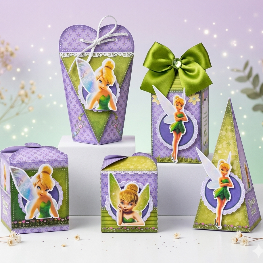 PEGUE E MONTE |Kit Festa Infantil Sininho Tinker Bell | Lembrancinha Aniversário | Caixinhas Personalizadas