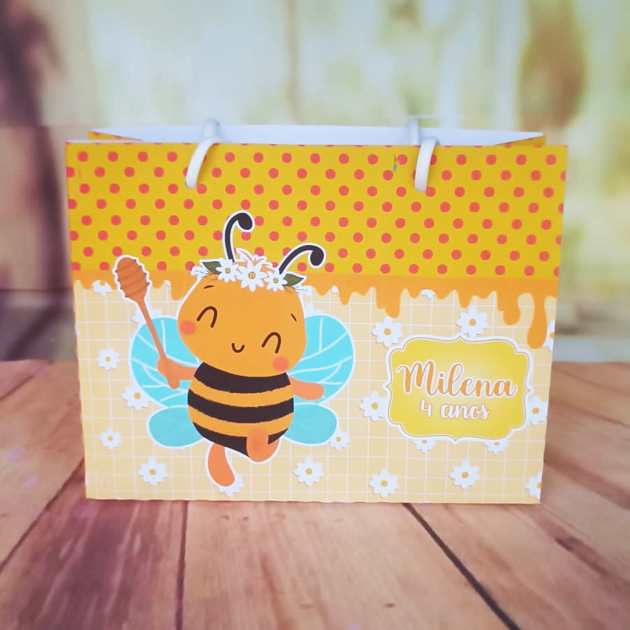 Sacolinha G Personalizada Tema Abelha Abelhinha - PEGUE e MONTE - Lembrancinha para Festa Infantil