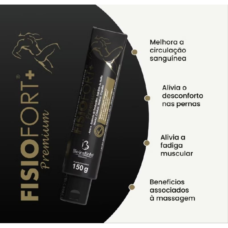 03 UN FISIOFORT PREMIUM 150g pomada massageadora desodorante Bio instinto dores musculares