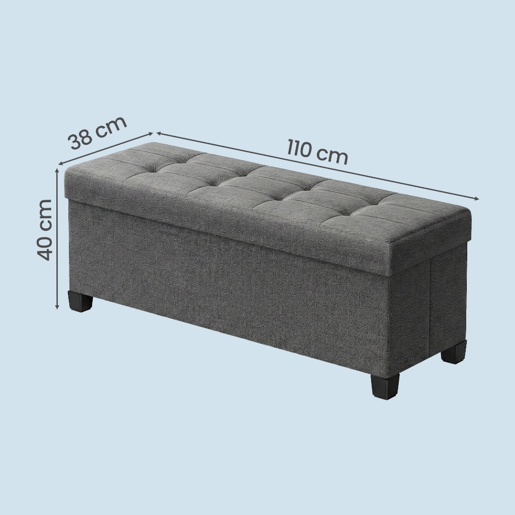 SONGMICS Banco Baú Dobrável com Pés, Puff de Armazenamento, 38 x 110 x 40 cm, para Quarto, Sala de Estar, Cinza · foto 2