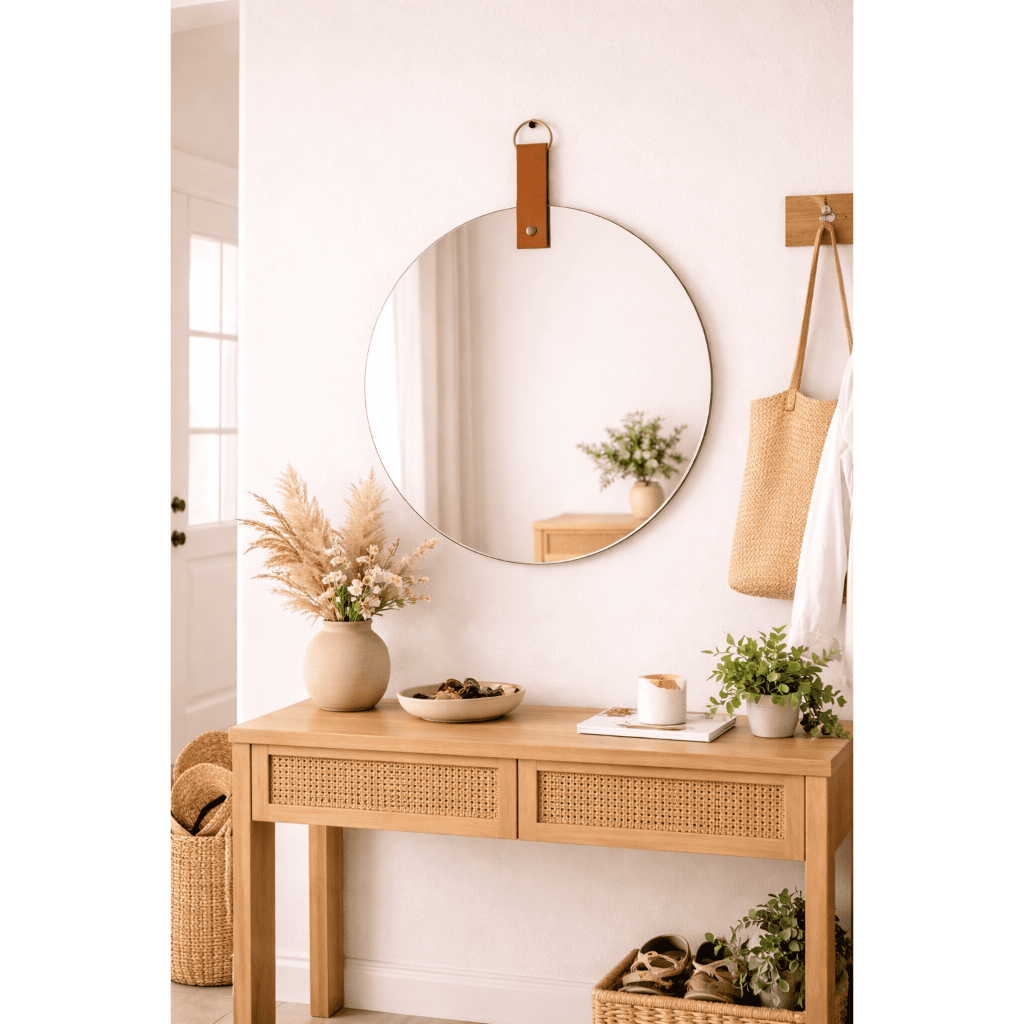 Espelho de Parede Lapidado 30x30 Circular com Alça Ideal para Lavabo, Sala ou Quarto