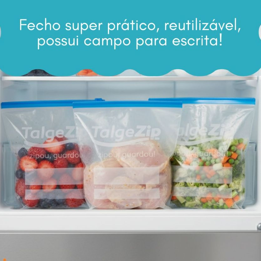 Kit 8 Sacos Zip Hermético Armazenar Alimento Freezer Congelador Fecho 27x28cm Reutilizável Lavável