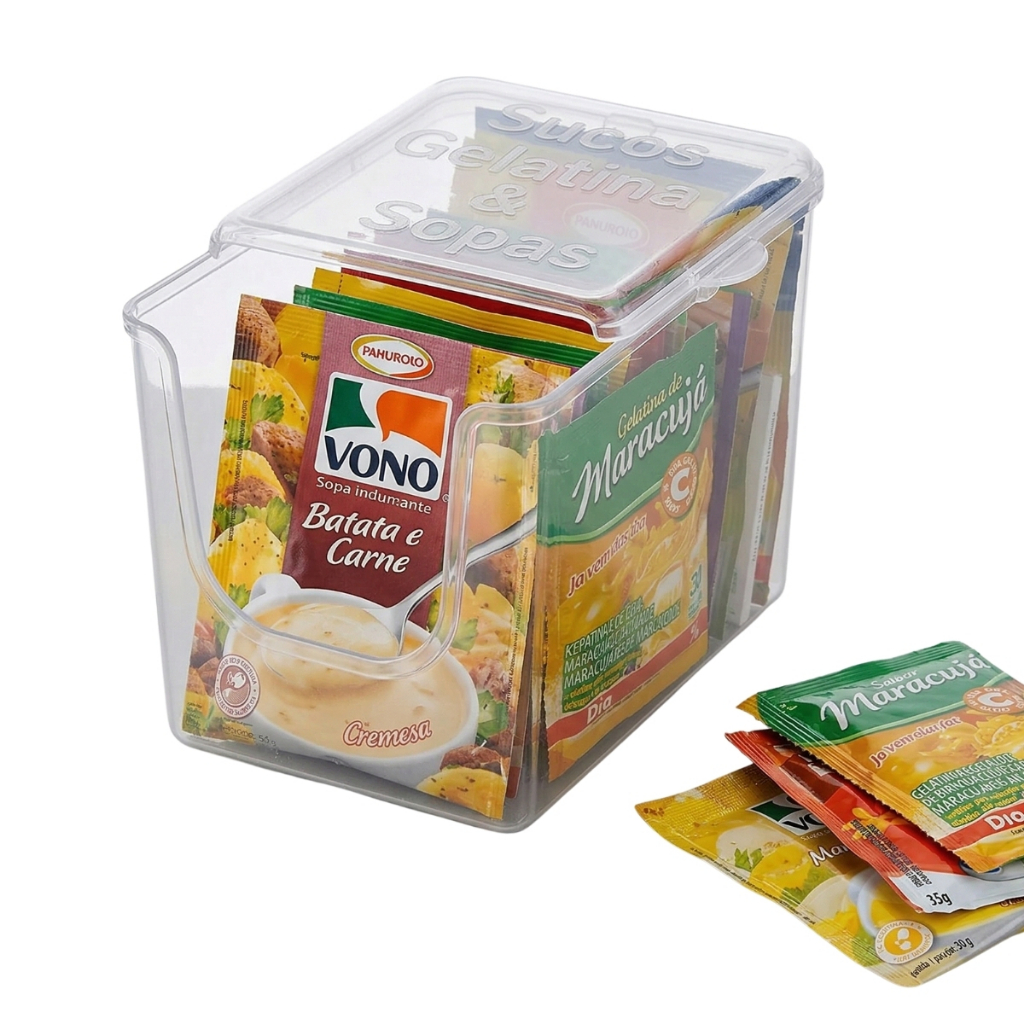 Kit até 3 Porta Organizador de Envelopes de Suco, Sopas e Gelatinas em Plástico Transparente