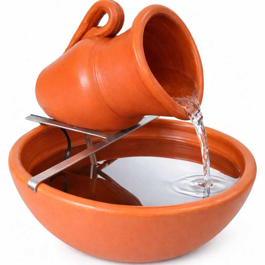 Imagem Fonte de Água Decorativa Santa Ceia Relax Bebedouro Fonte Mesa Barro Cerâmica Cascata Zen Kit Completo Bomba