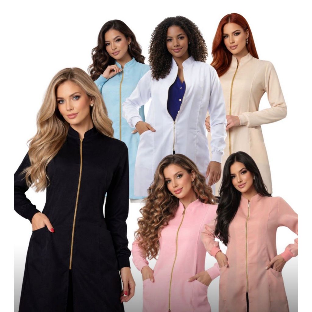 Jaleco Feminino Nice Ziper Gola Padre Várias Cores Gardenia Uniformes