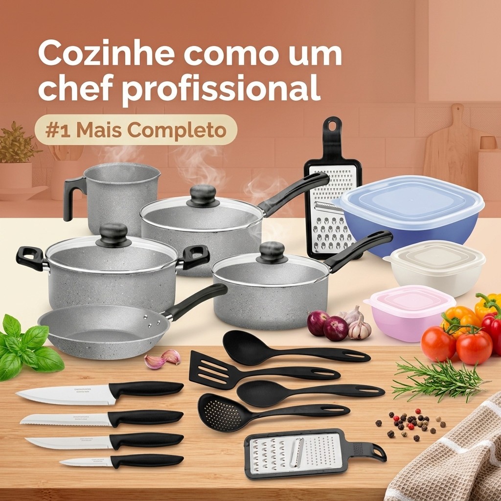Jogo De Panelas Tramontina 47 Peças Antiaderente - Kit Enxoval Cozinha Panelas Utensílios Talheres