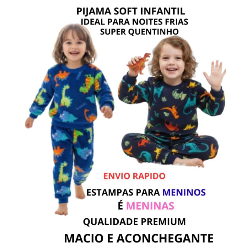 Conjunto Infantil Menina e Menino inverno Quentinho Pijama de Soft Cores Sortidas
