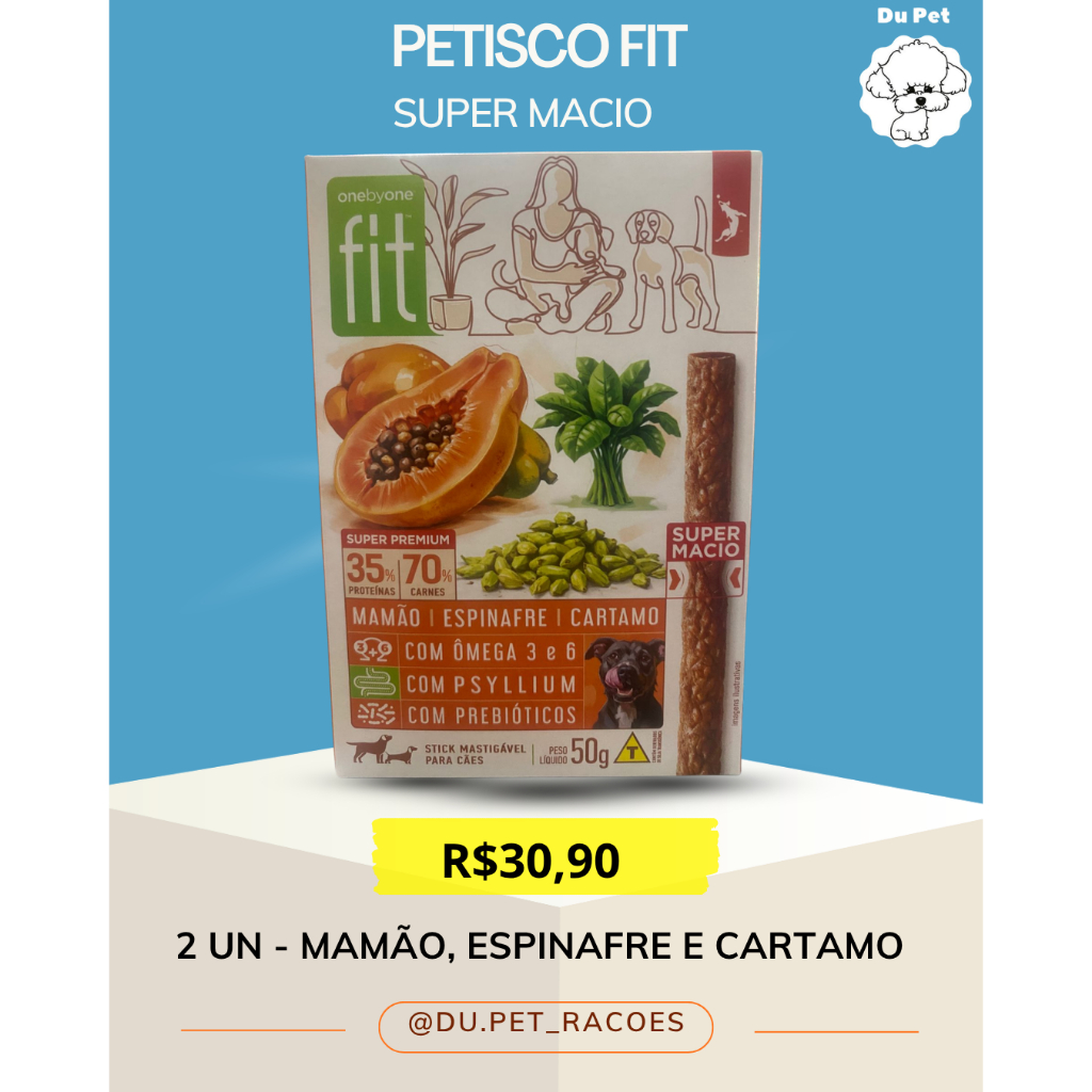 PETISCO - BISCOITO FIT - MAMÃO, CARTAMO E ESPINAFRE - SUPER MACIO - PARA CÃES