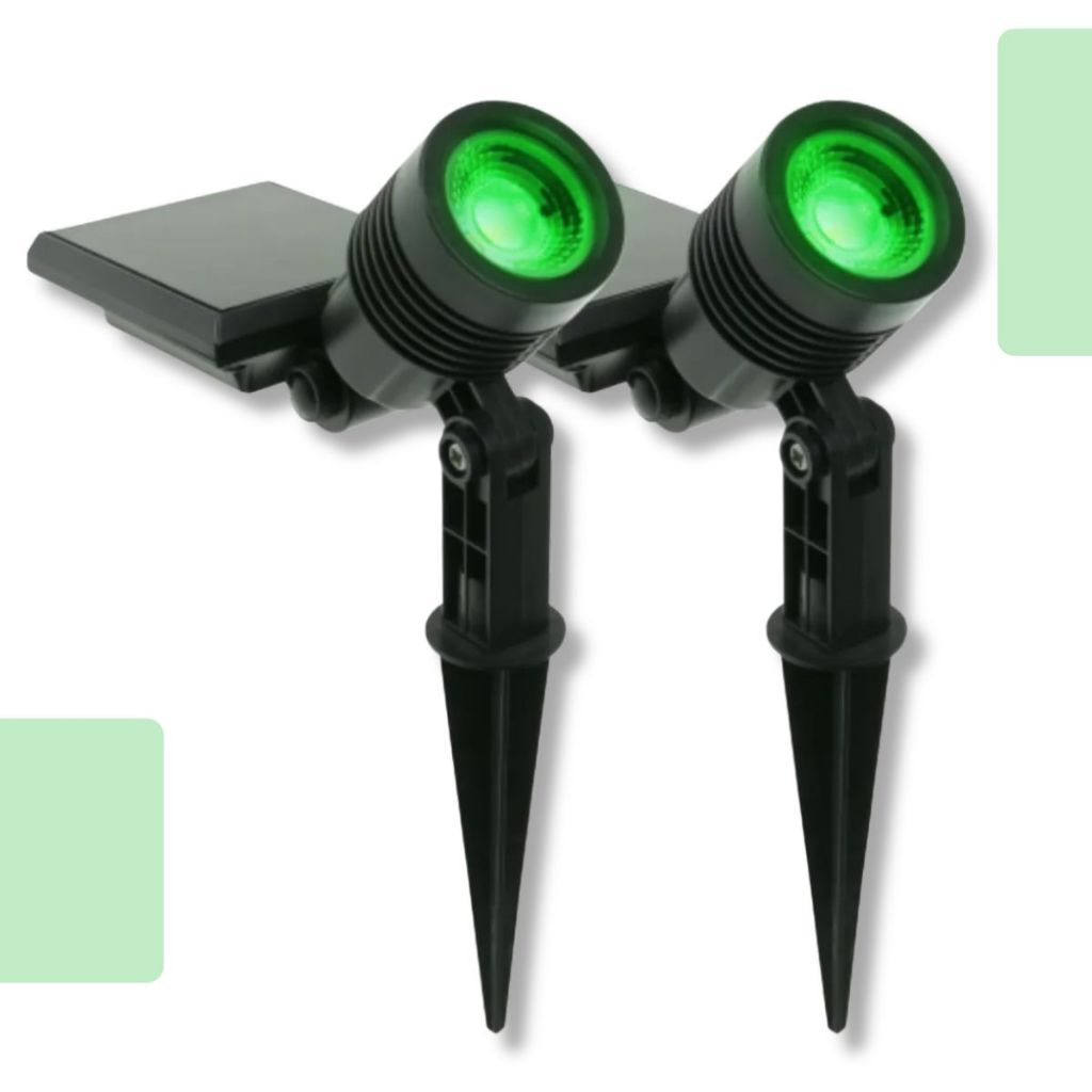 Kit 2 Refletor Solar Jardim LED Verde Espeto Luminária Externa Spot Luz Prova Dagua IP65