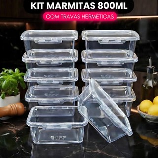 Kit Potes Hermeticos com Trava 800ml Jogo de Marmitas