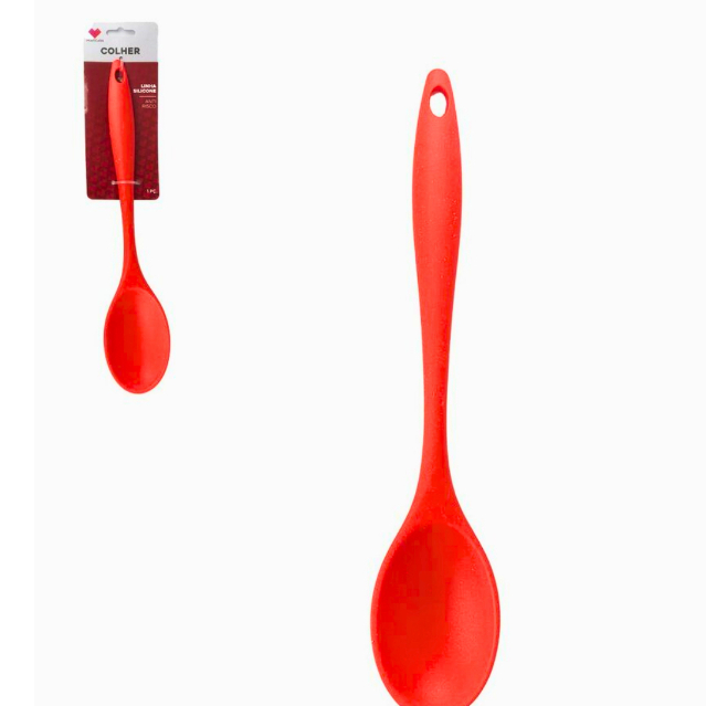 Utensilios de cozinha - Colher oval, colher espátula, concha, espá  MULTIUSO Colher de Silicone 29cm Anti Risco Vermelha