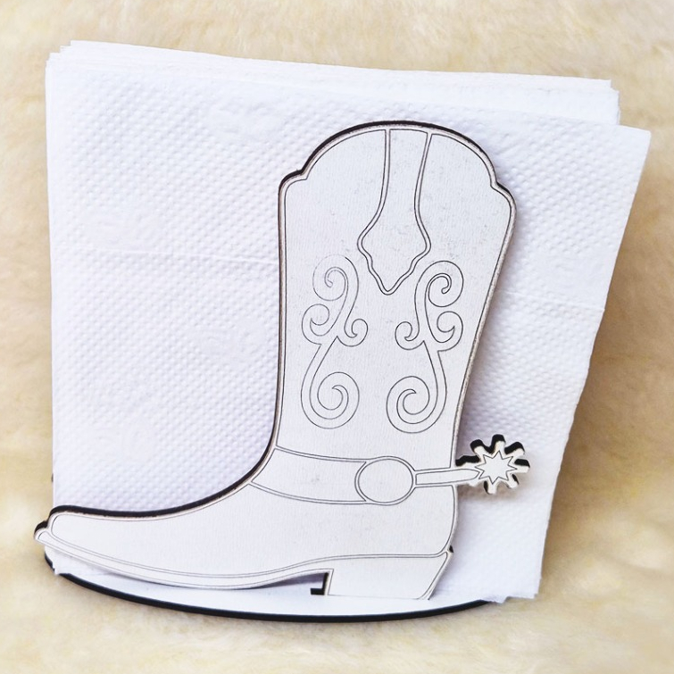 Kit Porta Guardanapo Boiadeira Bota Cowboy Aniversario MDF Branco MDF-CRU