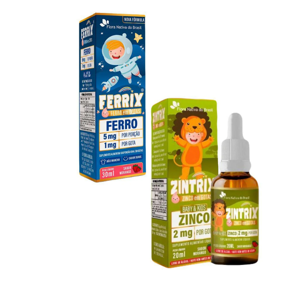 KIT Kids Ferrix 30ml + Zintrix 20ml Flora Nativa Infantil Ferro e Zinco