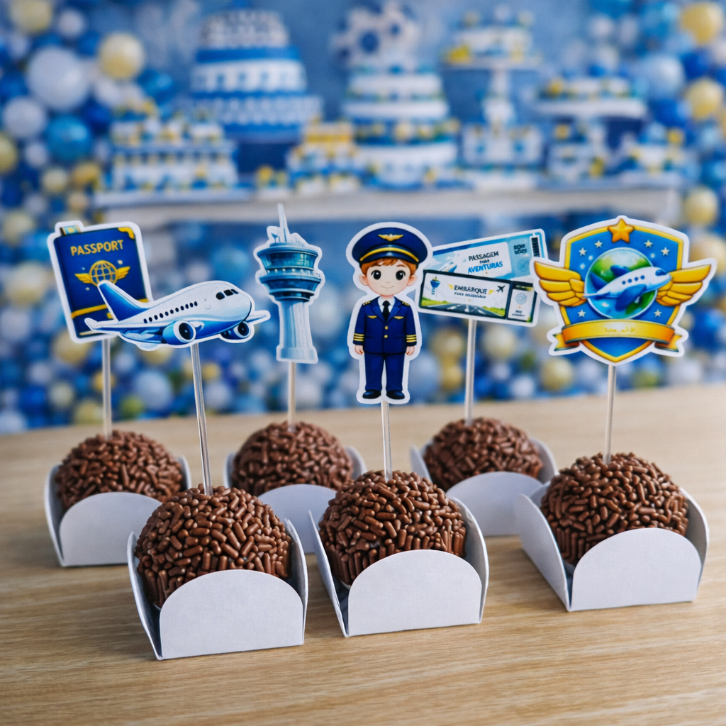 Kit Topper para docinhos Festa infantil Avião para Docinhos Decoração Tema Piloto ENVIO IMEDIATO