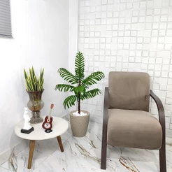 Palmeira Artificial Areca120cm Vaso Cone Mármore Pedra Decoração