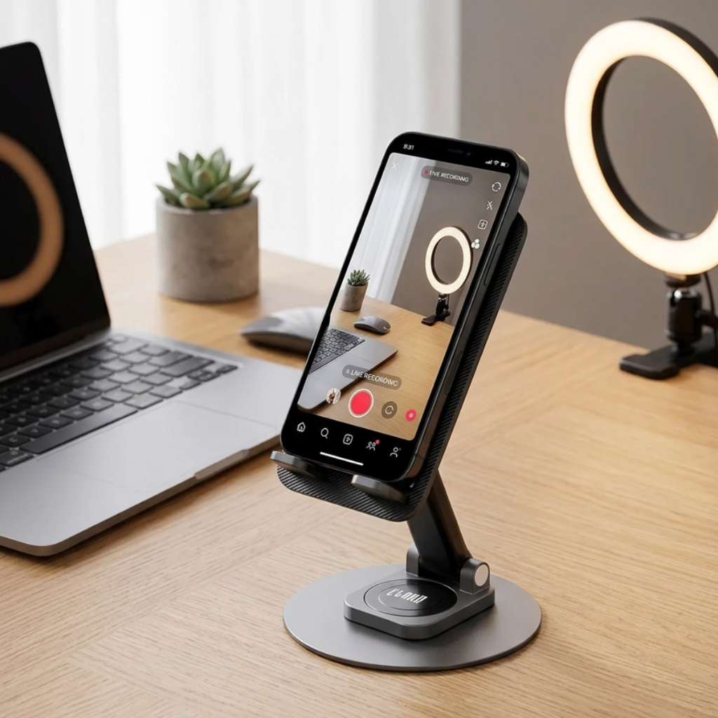 Suporte para Celular com mesa Ajustável Giratório Produto novo lacrado ideal para trabalho e gravar