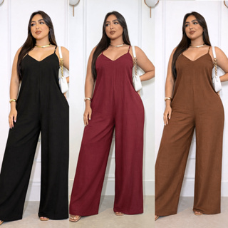 Macacão Feminino Pantalona Largo Alcinha Decote V P M G GG Social Alfaiataria Tecido Duna Elegante Moda Mulher Verão em Oferta na Shopee