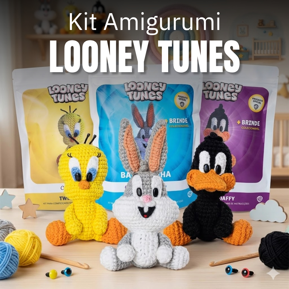 Kits Amigurumi Looney Tunes Linhas Corrente- Lola, Patolino,Pernalonga, Piu-Piu, Taz