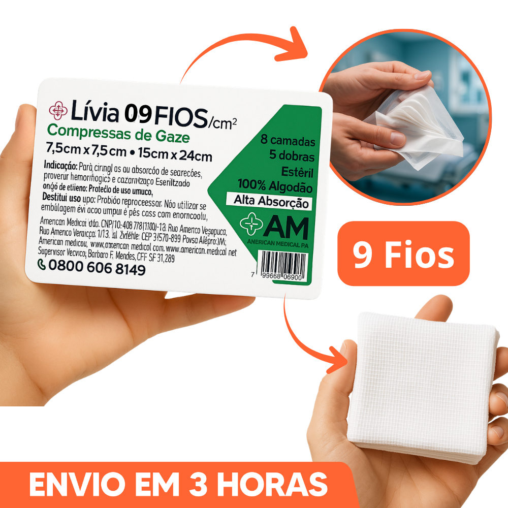 Kit Até 500un Compressa de Gaze Estéril Hidrófila 9 Fios Lívia 7,5x7,5cm Marca America