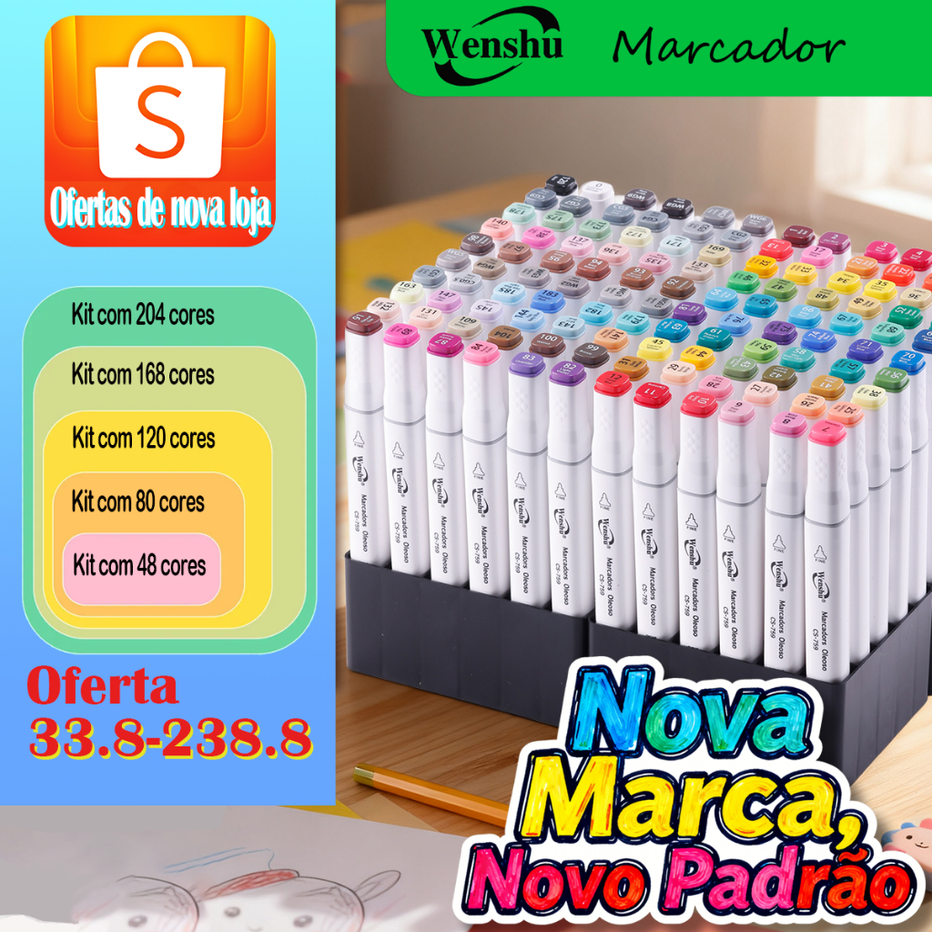 Canetas Coloridas Kit Marcadoras Wenshu Canetinhas Coloridas Ecológicas Álcool Para Arte e Desenho