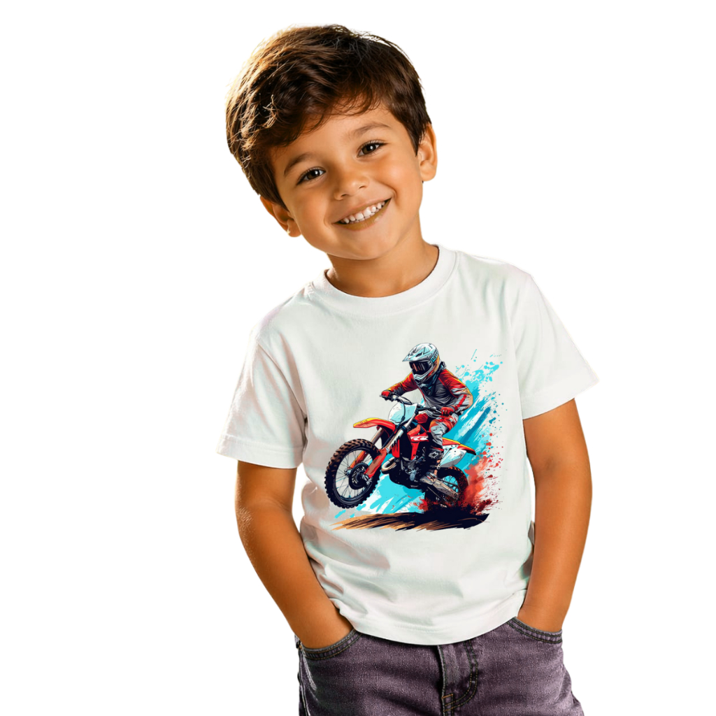 Camiseta Infantil Menino Motocross 100% Algodão Estampada Moto Trilha Off Road Radical