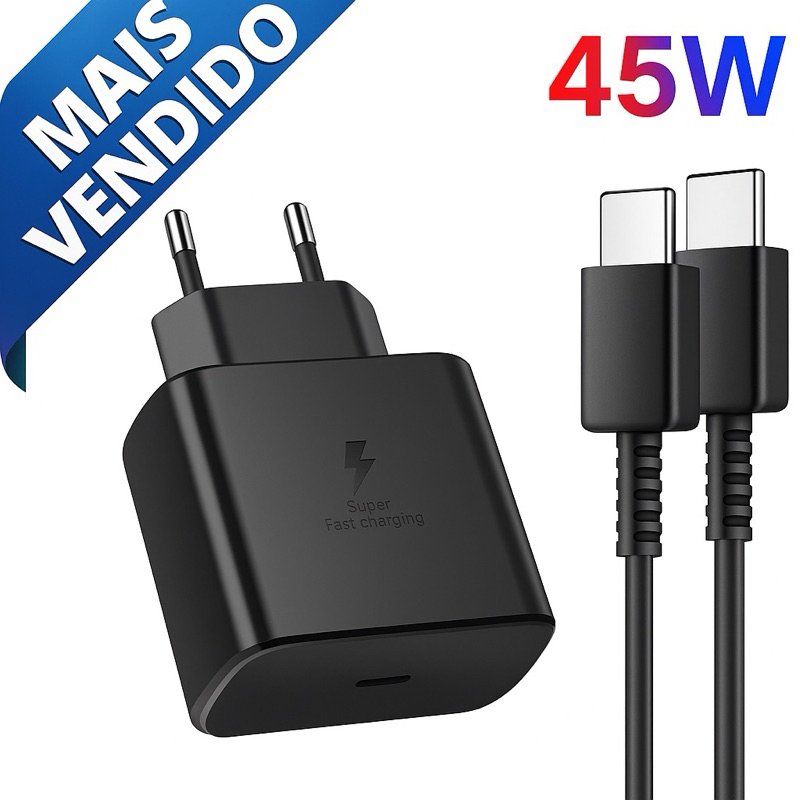 Carregador Turbo 45W Para Samsung Carregue 3x Mais Rápido Cabo Tipo-C 1 Metro Promoção 5.5!!!