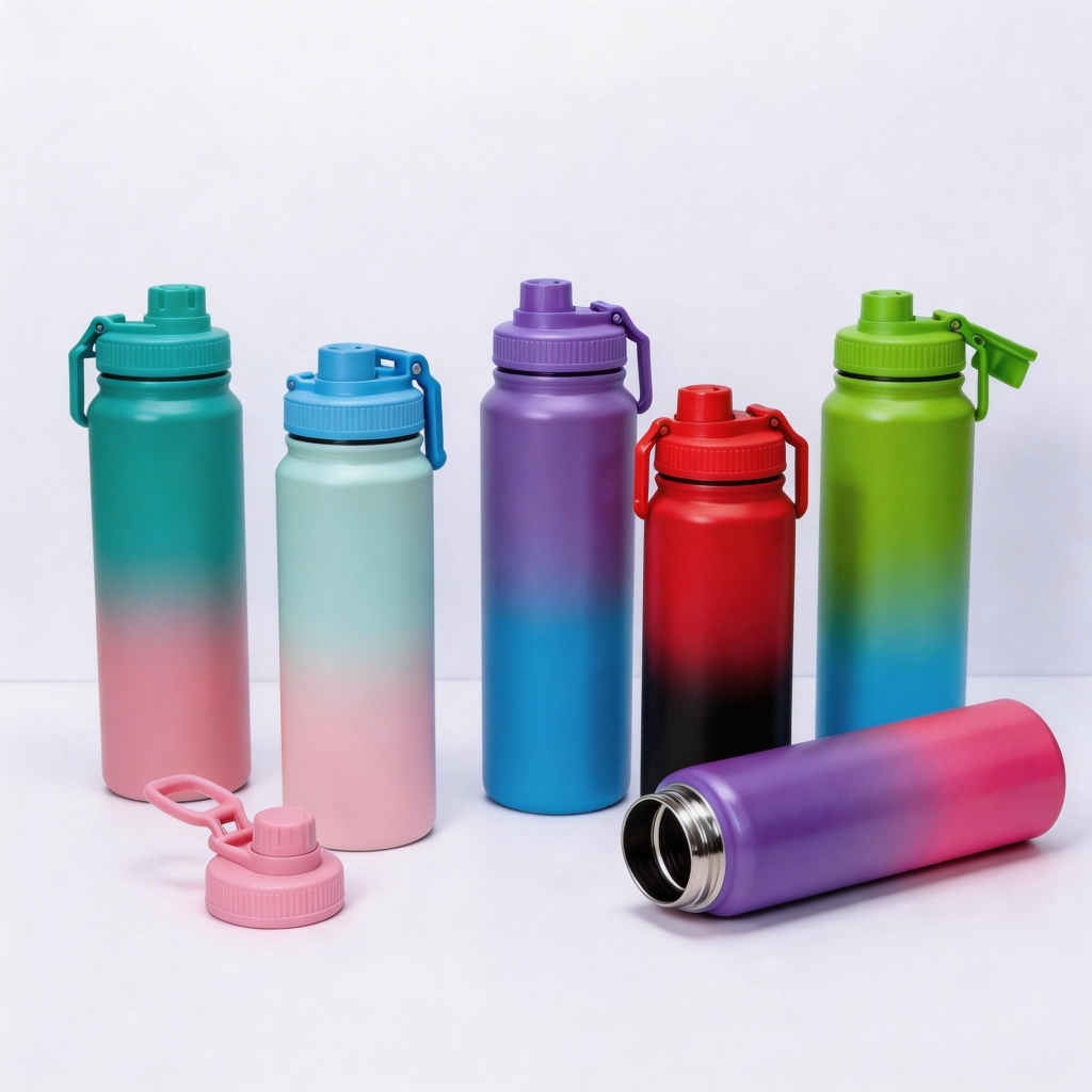 Garrafa Térmica Degradê Colorida em Aço Inox com Tampa e Alça Portátil 1000ml