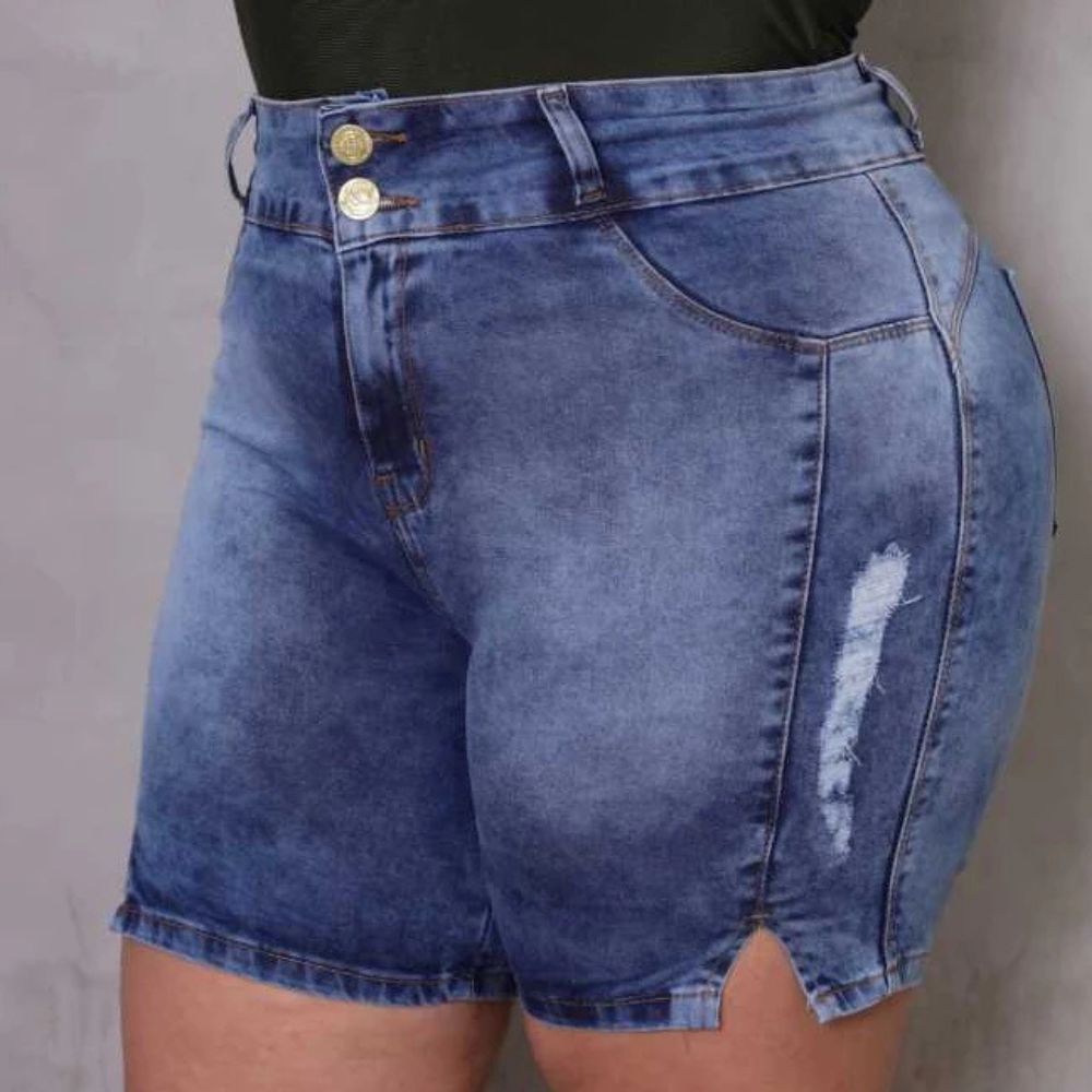 Bermuda Jeans Plus Size Feminina com Licra Cintura Alta Confortável Verão Shorts Curve