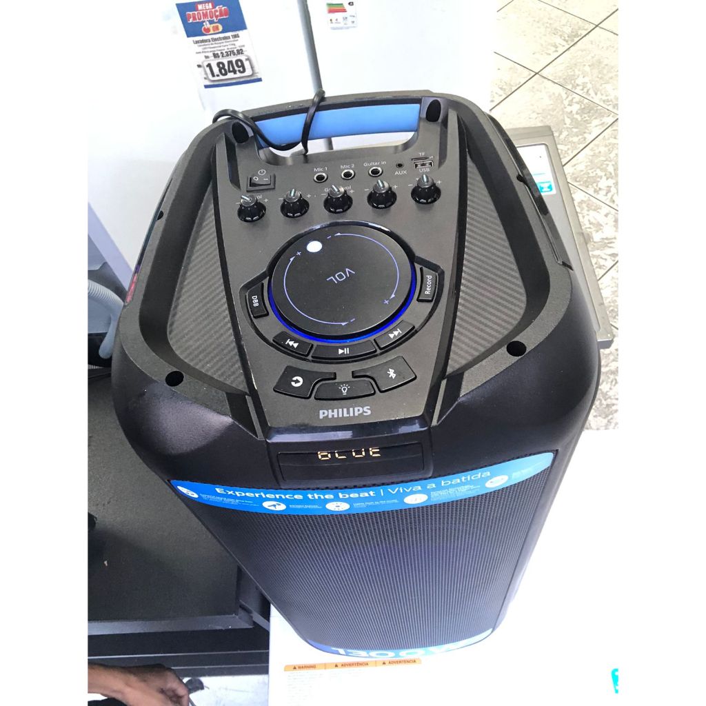 Caixa De Som Philips 1300 W RMS GRANDE Original Bluetooth Potente Portátil karaoke Entrada P/ Microfone Usb Leds X-Neon