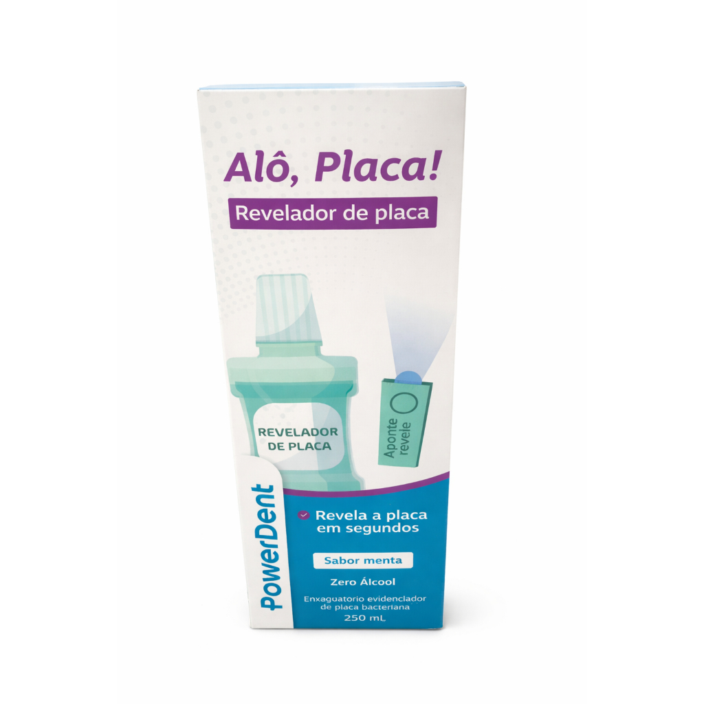 Enxaguante Antisséptico Bucal Alô Placa 250ML - Revelador de Placa bacteriana - Powerdent