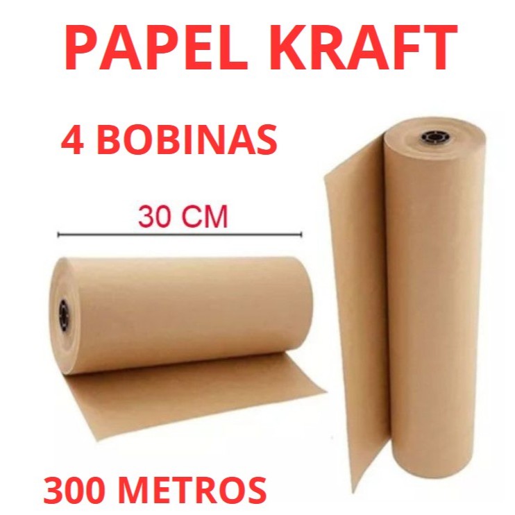 4 Rolos Papel Kraft Bobina 25cm Aprox. 4 KG (cada)  Pardo Embalagem Caixa