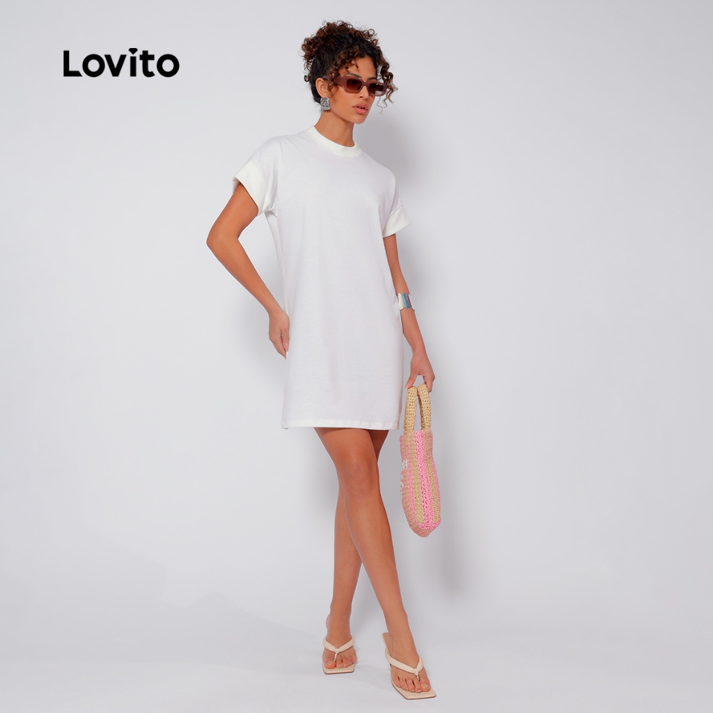 Lovito Vestido Camiseta Feminino Básico Casual DRB897BRL927
