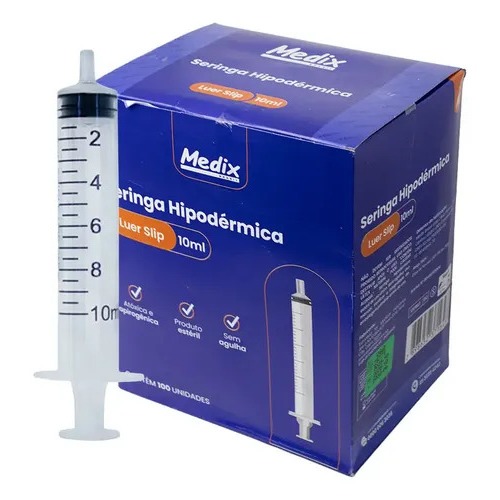 Seringa Descartável 10 ml S/agulha Luer Slip Medix Cx/100 unid