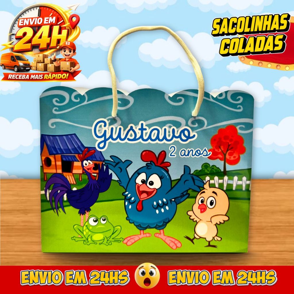 Sacolinhas Galinha Pintadinha Personalizadas - Lembrancinhas Infantil Premium com Nome e Idade