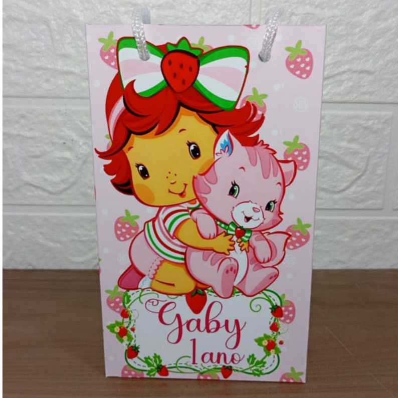 Kit Sacolinha Personalizada Moranguinho Baby Rosa para Lembrancinhas Festa Infantil