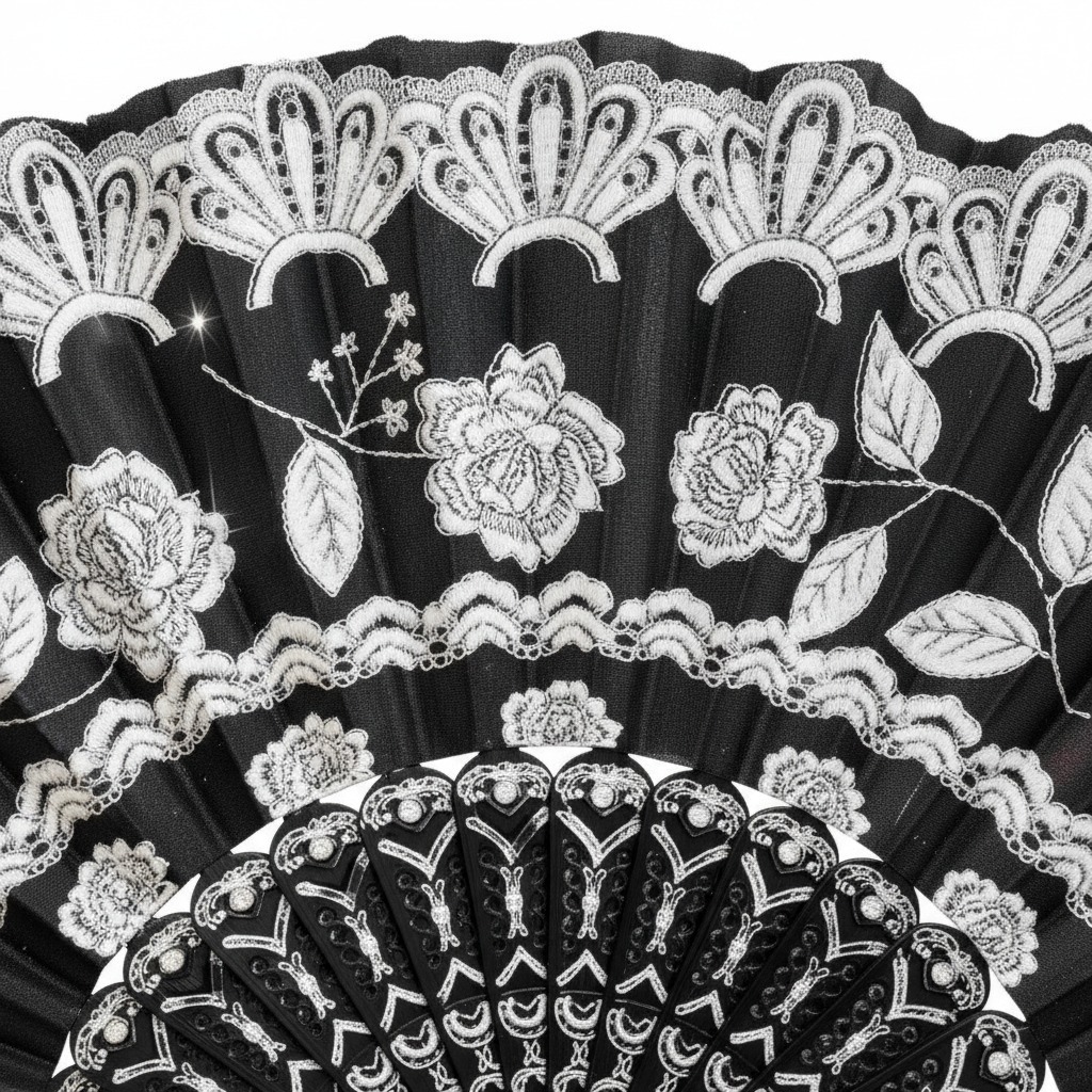 Detalhes do 10 Leques com Glitter Estampado luxo 43x22