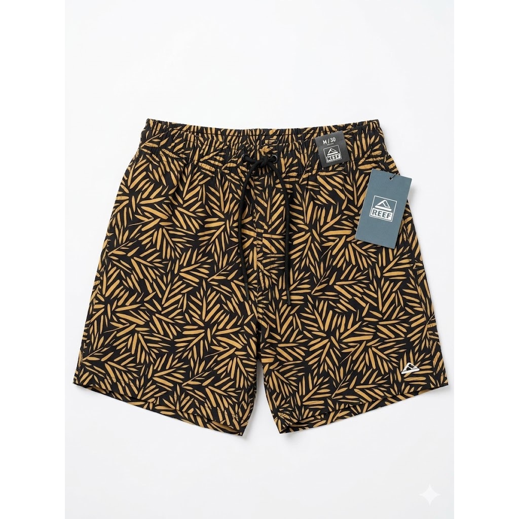 Shorts Reef Estampado Folhagem Preto e Bege Masculino